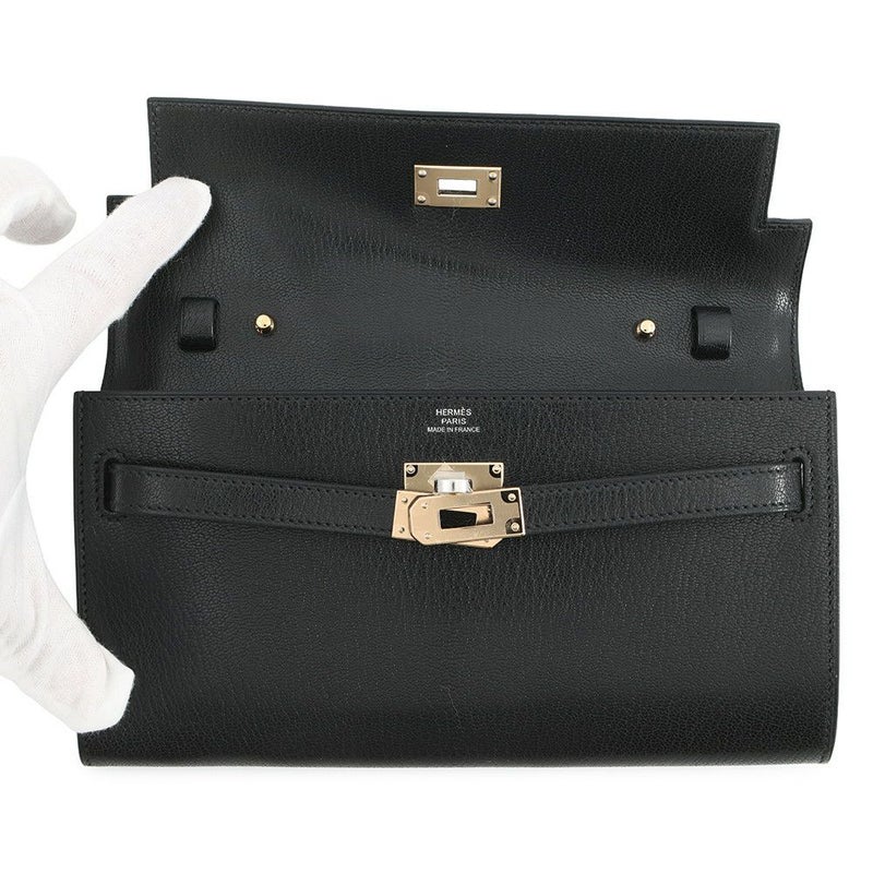 エルメス 長財布 ケリーウォレット ロング ブラック/エレクトラム金具 シェブルシャムキラ K刻印 HERMES 財布 黒
