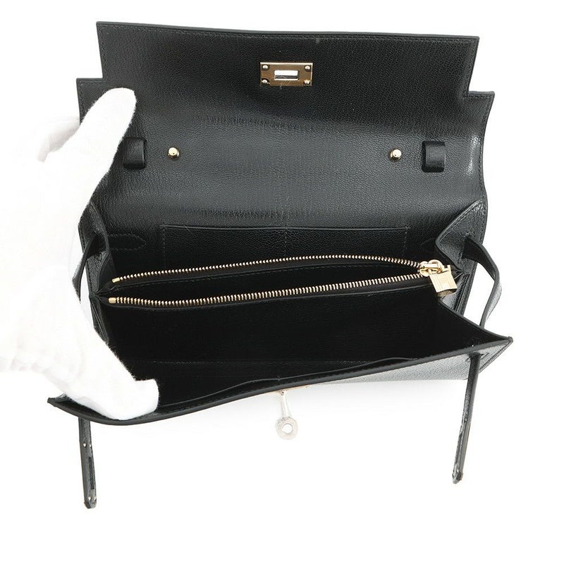 エルメス 長財布 ケリーウォレット ロング ブラック/エレクトラム金具 シェブルシャムキラ K刻印 HERMES 財布 黒