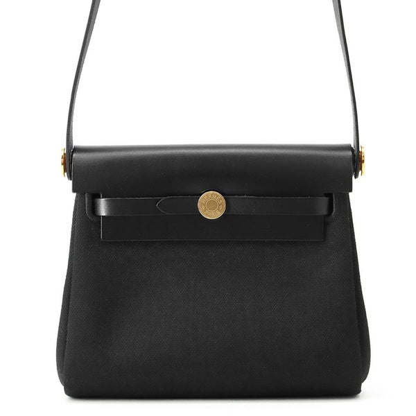 エルメス ショルダーバッグ エールバッグジップ ミニ ブラック/シルバー金具 トワルミリタリー/ヴァッシュハンター K刻印 黒