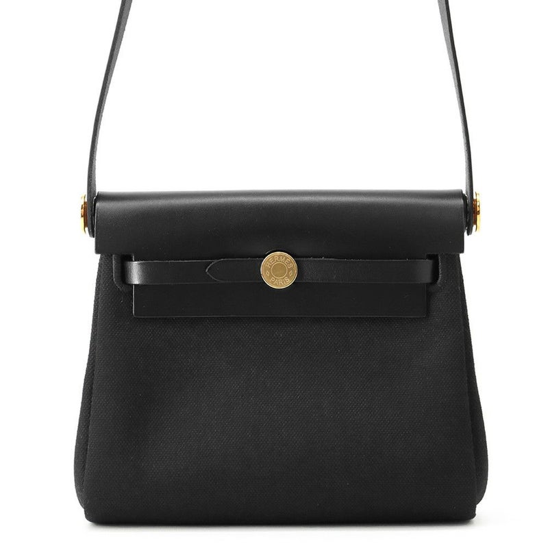 エルメス ショルダーバッグ エールバッグジップ ミニ ブラック/シルバー金具 トワルミリタリー/ヴァッシュハンター K刻印 黒