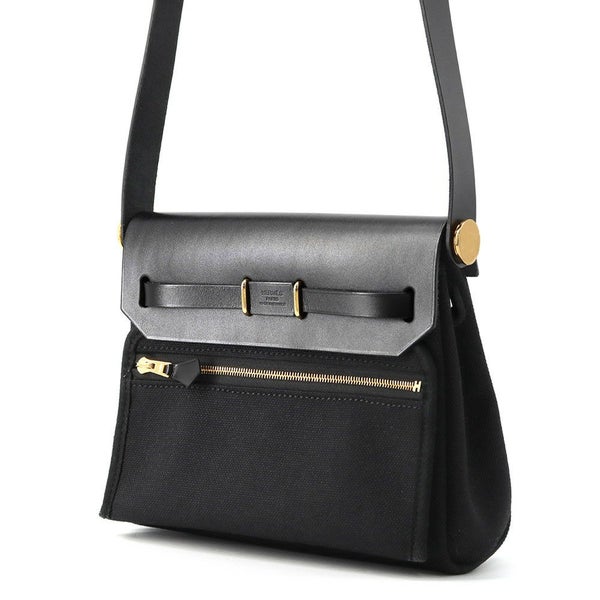 エルメス ショルダーバッグ エールバッグジップ ミニ ブラック/シルバー金具 トワルミリタリー/ヴァッシュハンター K刻印 黒