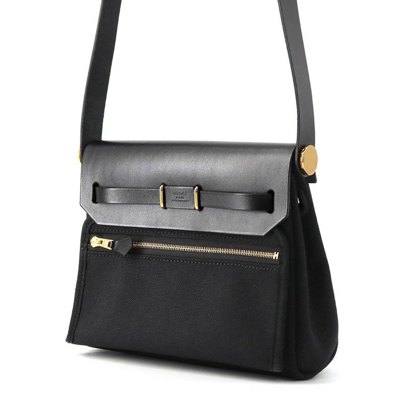 エルメス ショルダーバッグ エールバッグジップ ミニ ブラック/シルバー金具 トワルミリタリー/ヴァッシュハンター K刻印 黒