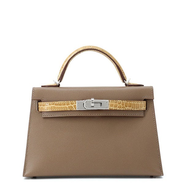 エルメス ミニケリー2 外縫い タッチ エトゥープ/ベージュサブレ/シルバー金具 アリゲーター/ヴォーマダム W刻印 2wayショルダー