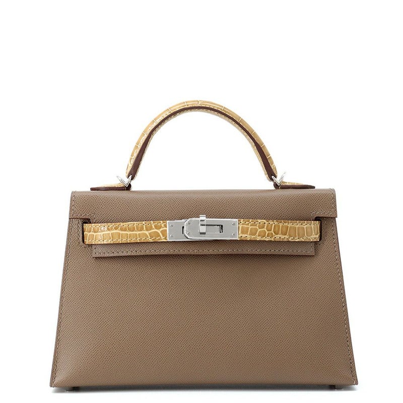 エルメス ミニケリー2 外縫い タッチ エトゥープ/ベージュサブレ/シルバー金具 アリゲーター/ヴォーマダム W刻印 2wayショルダー