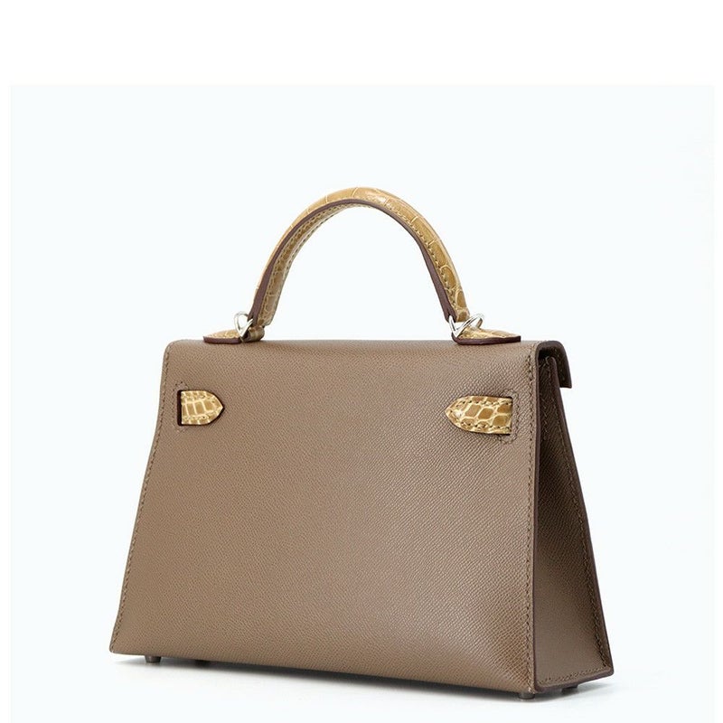 エルメス ミニケリー2 外縫い タッチ エトゥープ/ベージュサブレ/シルバー金具 アリゲーター/ヴォーマダム W刻印 2wayショルダー