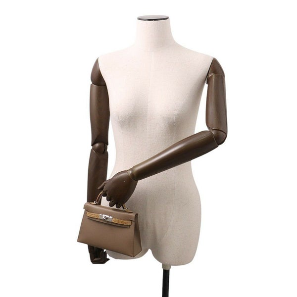 エルメス ミニケリー2 外縫い タッチ エトゥープ/ベージュサブレ/シルバー金具 アリゲーター/ヴォーマダム W刻印 2wayショルダー