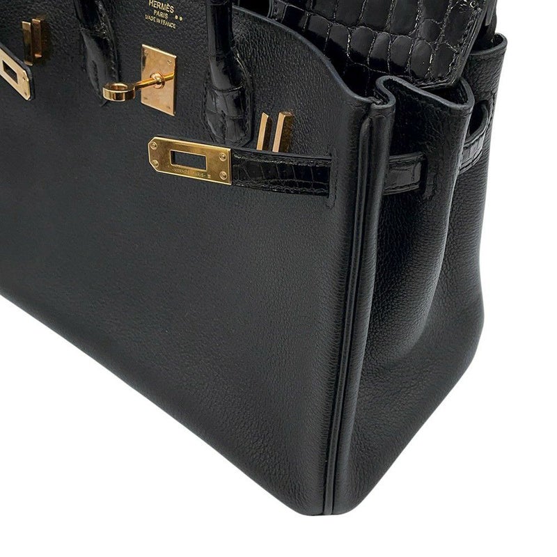 エルメス バーキン25 ブラック/ピンクゴールド金具 ニロティカス/トリヨンノビーヨ D刻印 HERMES Birkin ハンドバッグ 黒