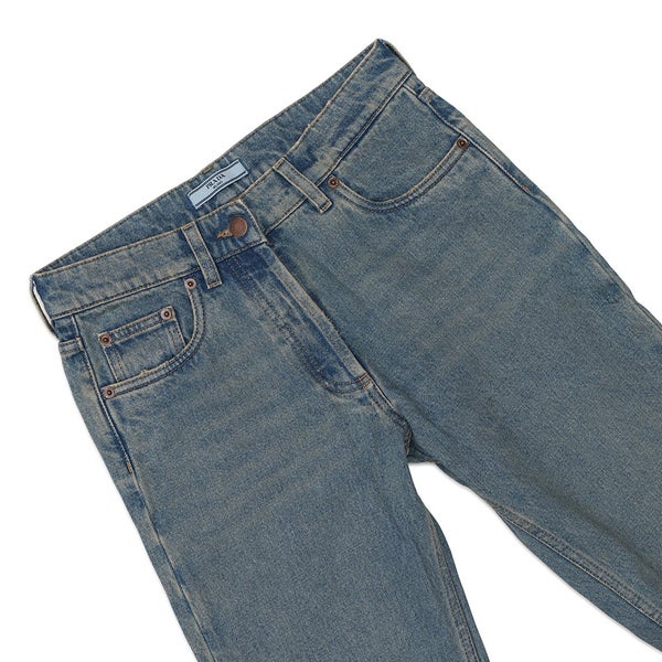 プラダ パンツ 三角ロゴ ダメージ加工 オーガニックデニム 5ポケットパンツ レディースサイズ25 GFP469 PRADA ボトムス