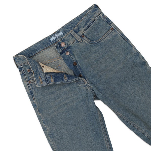 プラダ パンツ 三角ロゴ ダメージ加工 オーガニックデニム 5ポケットパンツ レディースサイズ25 GFP469 PRADA ボトムス