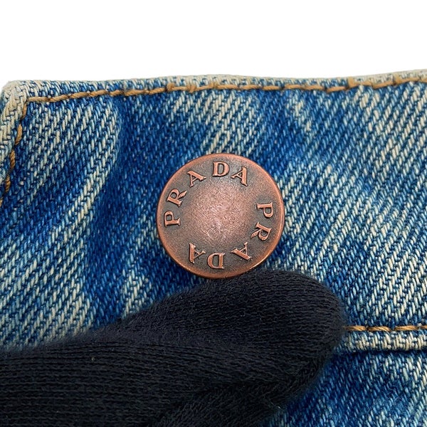 プラダ パンツ 三角ロゴ ダメージ加工 オーガニックデニム 5ポケットパンツ レディースサイズ25 GFP469 PRADA ボトムス