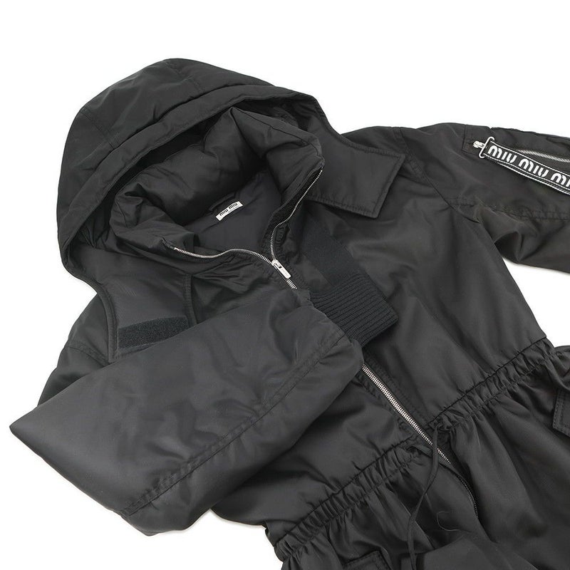 ミュウミュウ ダウンコート ロゴ ポリエステル レディースサイズ38 MS1524 Miu Miu アウター 黒