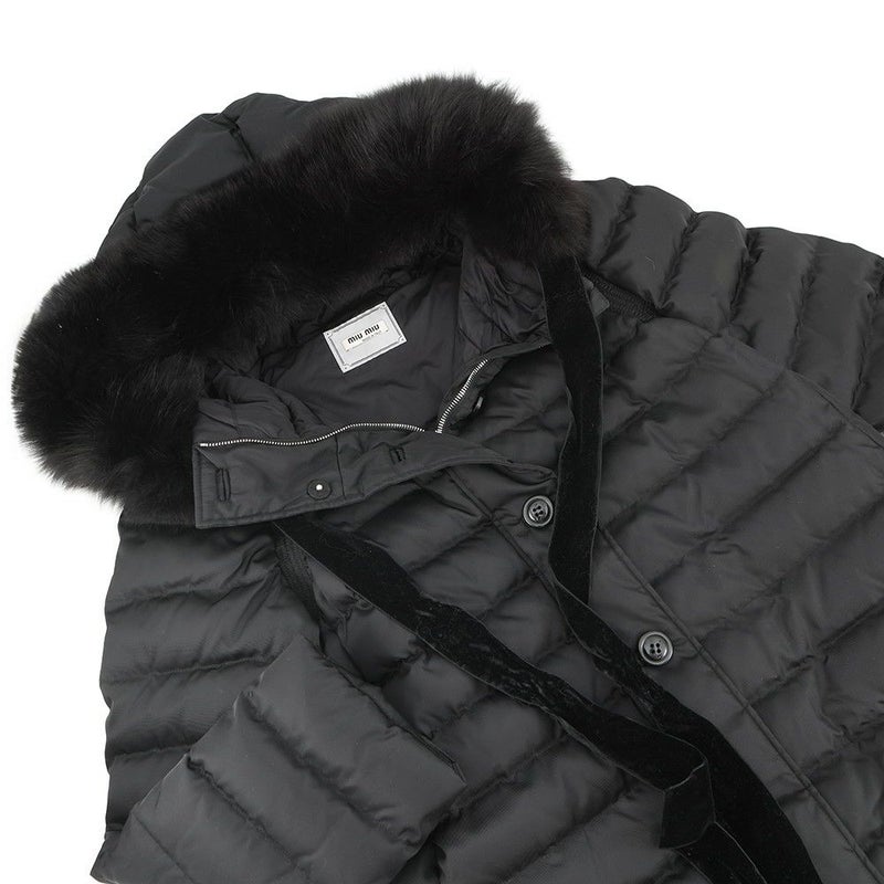 ミュウミュウ ダウンコート フォックスファー ポリエステル レディースサイズ38 MS1353 Miu Miu アウター 黒