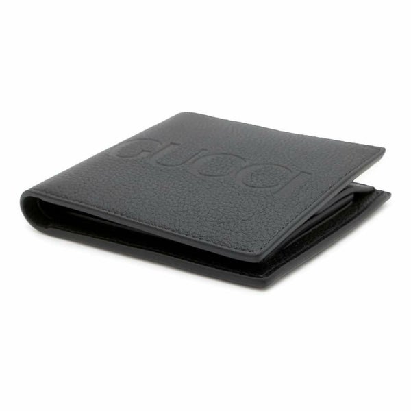 グッチ 二つ折り財布 エンボス ロゴ レザー 658681 GUCCI 財布 黒