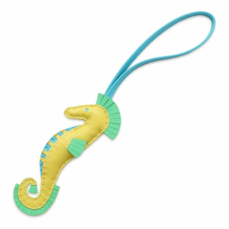 エルメス バッグチャーム イポ タツノオトシゴ ライム/ブルーアズテック/ヴェールコミック ラムスキン B刻印