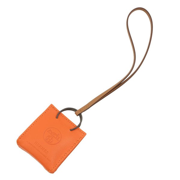 エルメス バッグチャーム ショッパー サックオランジュ フー/ゴールド ラムスキン Z刻印