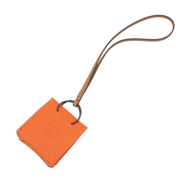 エルメス バッグチャーム ショッパー サックオランジュ フー/ゴールド ラムスキン Z刻印