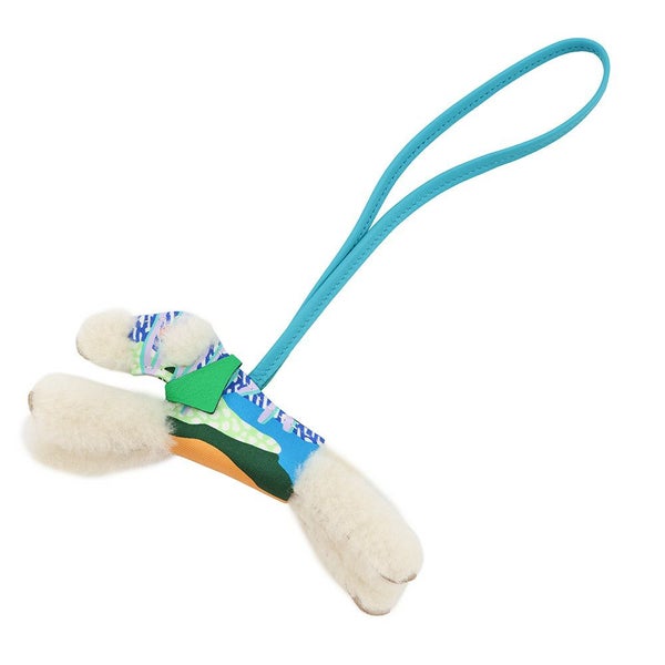 エルメス バッグチャーム バディ アロハ ブルーイドラ/ヴェールコミック ラムスキン/ムートン B刻印