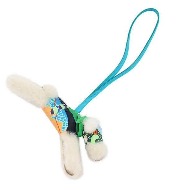 エルメス バッグチャーム バディ アロハ ブルーイドラ/ヴェールコミック ラムスキン/ムートン B刻印