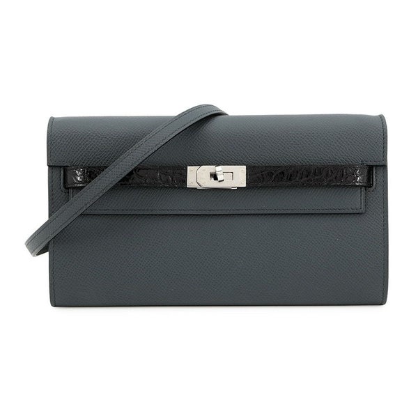 エルメス ケリーウォレット ロング トゥーゴー タッチ グリミスティ/ブラック/シルバー金具 エプソン/アリゲーター W刻印