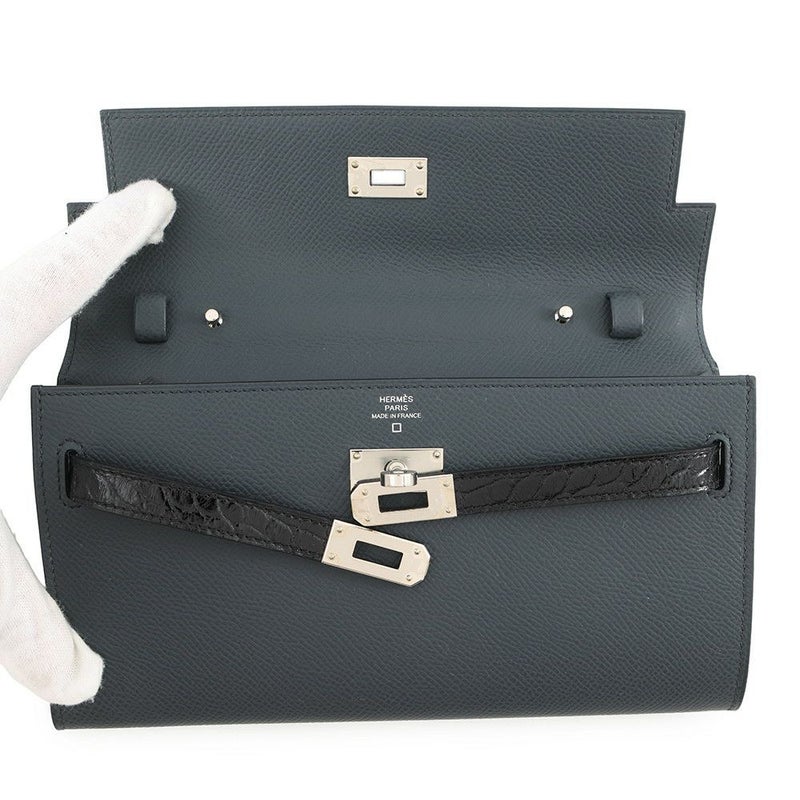 エルメス ケリーウォレット ロング トゥーゴー タッチ グリミスティ/ブラック/シルバー金具 エプソン/アリゲーター W刻印