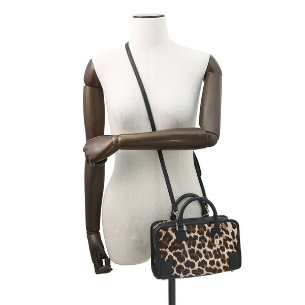 ロエベ ハンドバッグ アマソナ23 レオパード柄 ハラコ レザー 352.99.H71 LOEWE 2way 黒