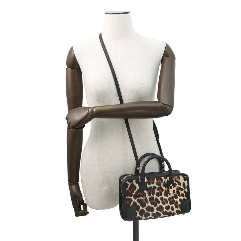 ロエベ ハンドバッグ アマソナ23 レオパード柄 ハラコ レザー 352.99.H71 LOEWE 2way 黒