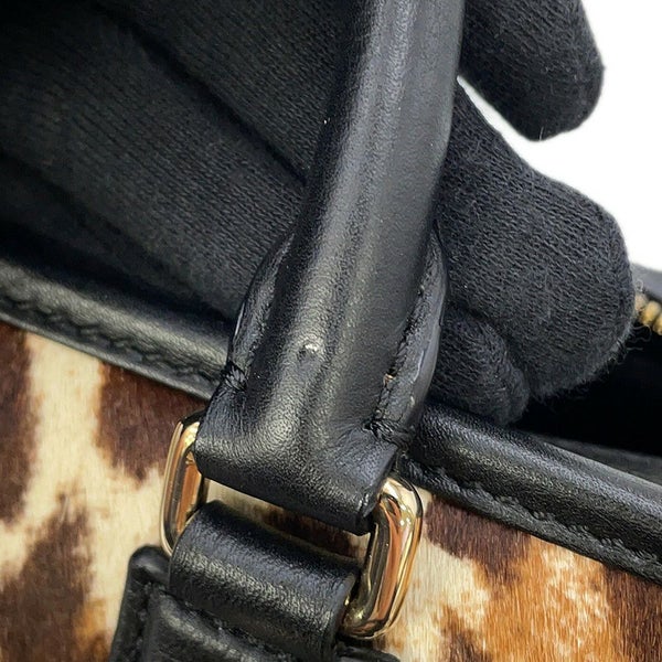 ロエベ ハンドバッグ アマソナ23 レオパード柄 ハラコ レザー 352.99.H71 LOEWE 2way 黒