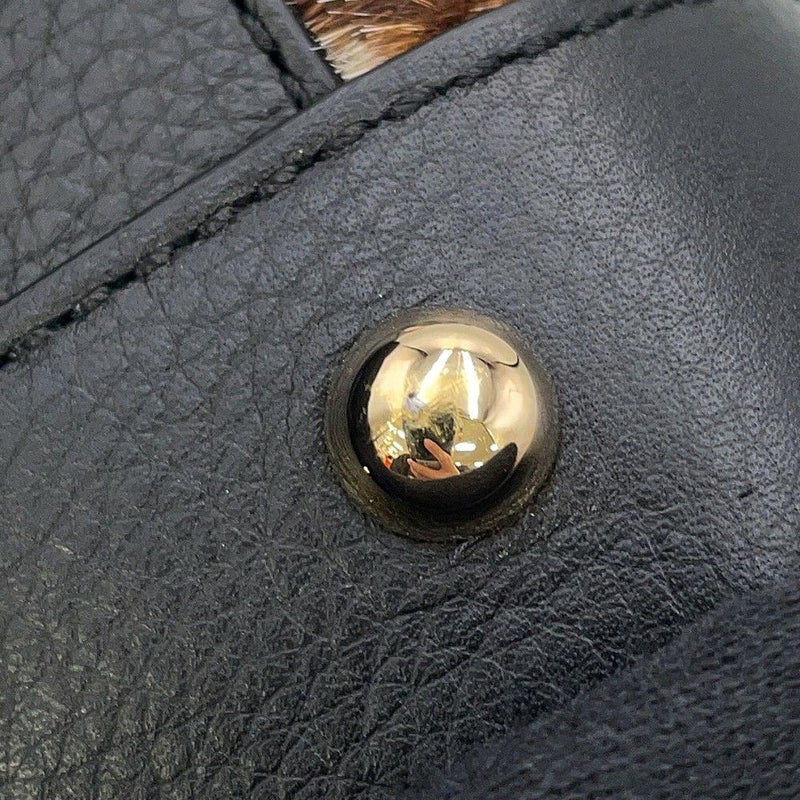 ロエベ ハンドバッグ アマソナ23 レオパード柄 ハラコ レザー 352.99.H71 LOEWE 2way 黒