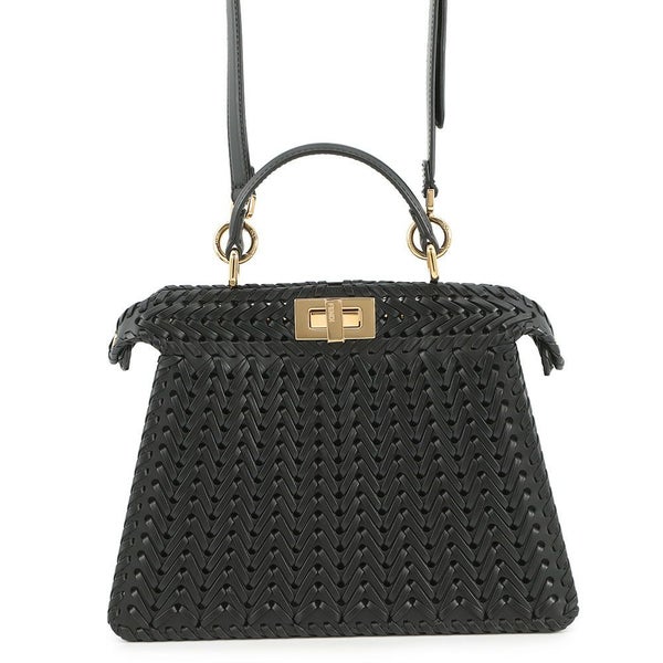 フェンディ ハンドバッグ セレリア ピーカブー アイシーユー ISEEU 編み込み スモール 8BN327 2way 黒 ファミリーセール品