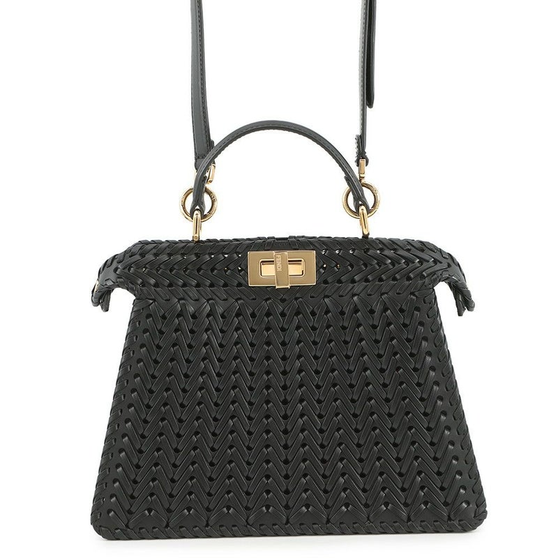 フェンディ ハンドバッグ セレリア ピーカブー アイシーユー ISEEU 編み込み スモール 8BN327 2way 黒 ファミリーセール品