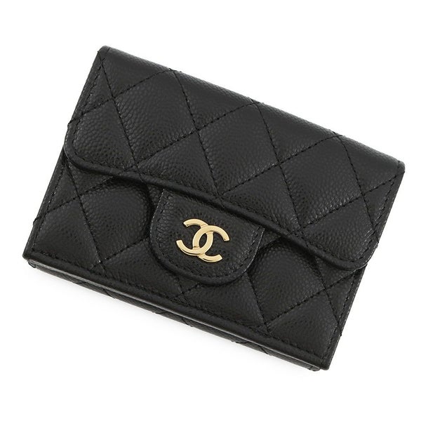 シャネル 三つ折り財布 マトラッセ ココマーク クラシック スモール フラップ ウォレット キャビアスキン AP0230 CHANEL 財布 黒