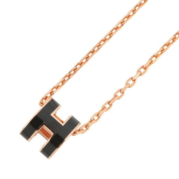エルメス ネックレス ミニ・ポップアッシュ ブラック/ピンクゴールド金具 HERMES アクセサリー 黒