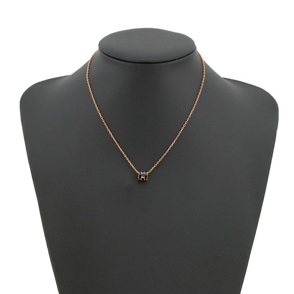 エルメス ネックレス ミニ・ポップアッシュ ブラック/ピンクゴールド金具 HERMES アクセサリー 黒