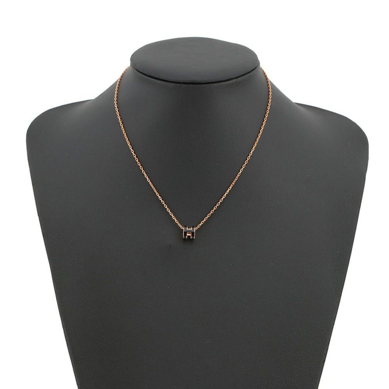エルメス ネックレス ミニ・ポップアッシュ ブラック/ピンクゴールド金具 HERMES アクセサリー 黒