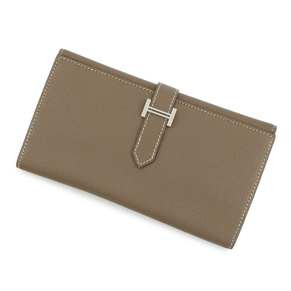 バナエグ♪ Hermes ベアンデュプリ □K刻印 シェブルミゾル エルメス 長財布 ベアンデュプリ エトゥープ/シルバー金具