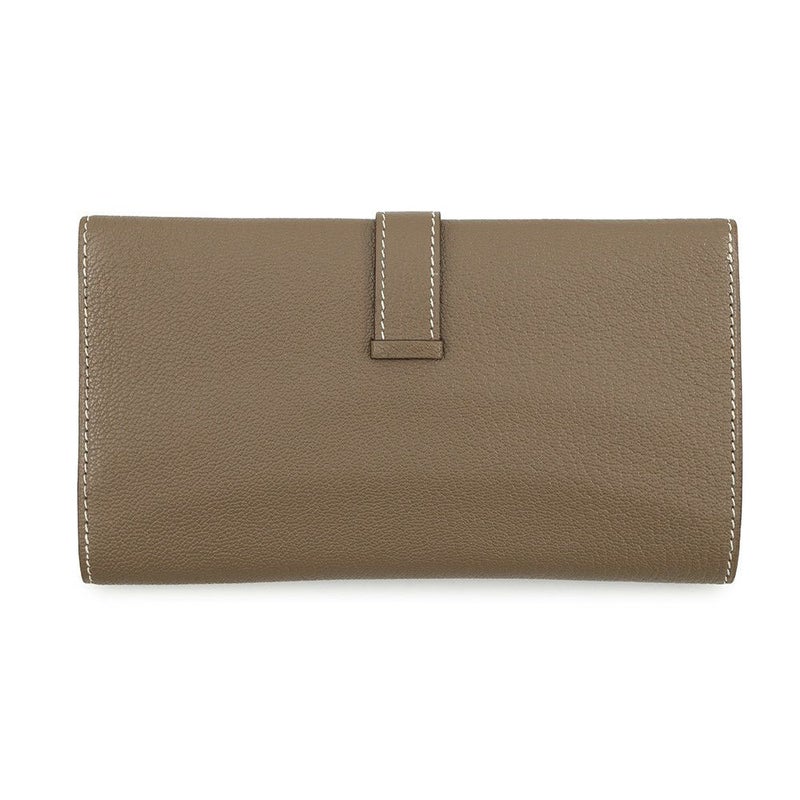 エルメス 長財布 ベアンデュプリ エトゥープ/シルバー金具 シェブルミゾル □K刻印 HERMES 三つ折り財布