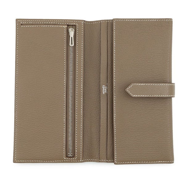 エルメス 長財布 ベアンデュプリ エトゥープ/シルバー金具 シェブルミゾル □K刻印 HERMES 三つ折り財布