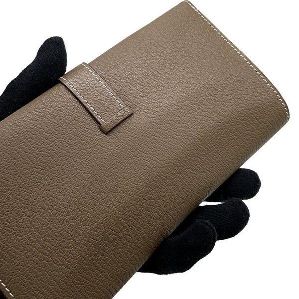 エルメス 長財布 ベアンデュプリ エトゥープ/シルバー金具 シェブルミゾル □K刻印 HERMES 三つ折り財布