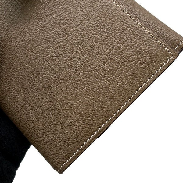 エルメス 長財布 ベアンデュプリ エトゥープ/シルバー金具 シェブルミゾル □K刻印 HERMES 三つ折り財布