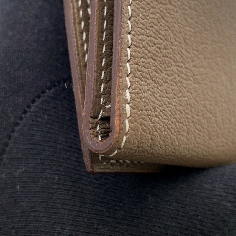 エルメス 長財布 ベアンデュプリ エトゥープ/シルバー金具 シェブルミゾル □K刻印 HERMES 三つ折り財布