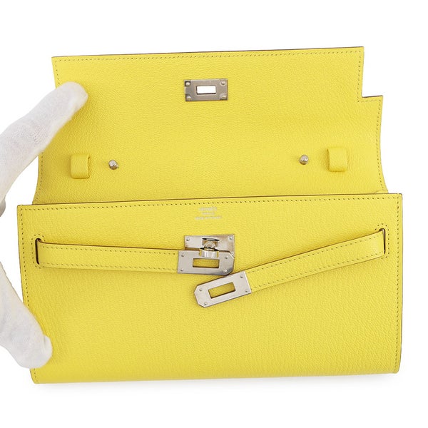 エルメス ケリーウォレット ロング トゥーゴー ライム/シルバー金具 シェブルミゾル U刻印 HERMES シェーブル