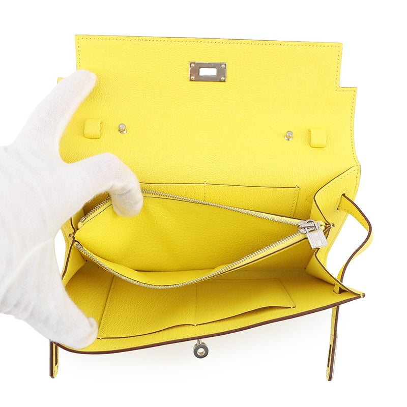 エルメス ケリーウォレット ロング トゥーゴー ライム/シルバー金具 シェブルミゾル U刻印 HERMES シェーブル