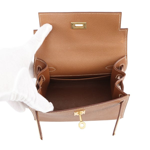 エルメス ハンドバッグ ミニケリー20 外縫い ゴールド/ゴールド金具 クシュベル □B刻印 2wayショルダー