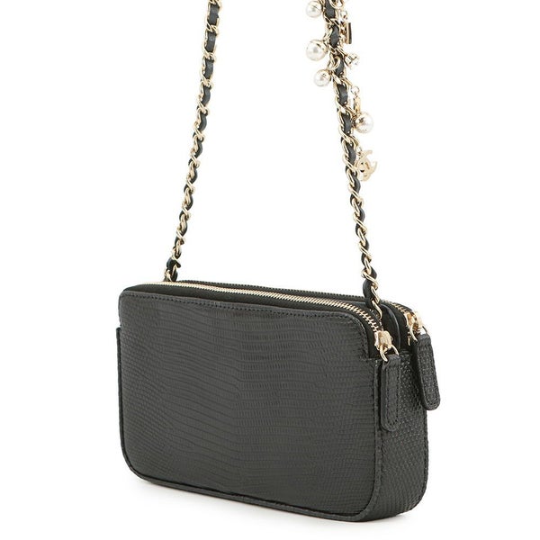 シャネル チェーンウォレット ココマーク リザード A82527 CHANEL ポシェット 財布 黒
