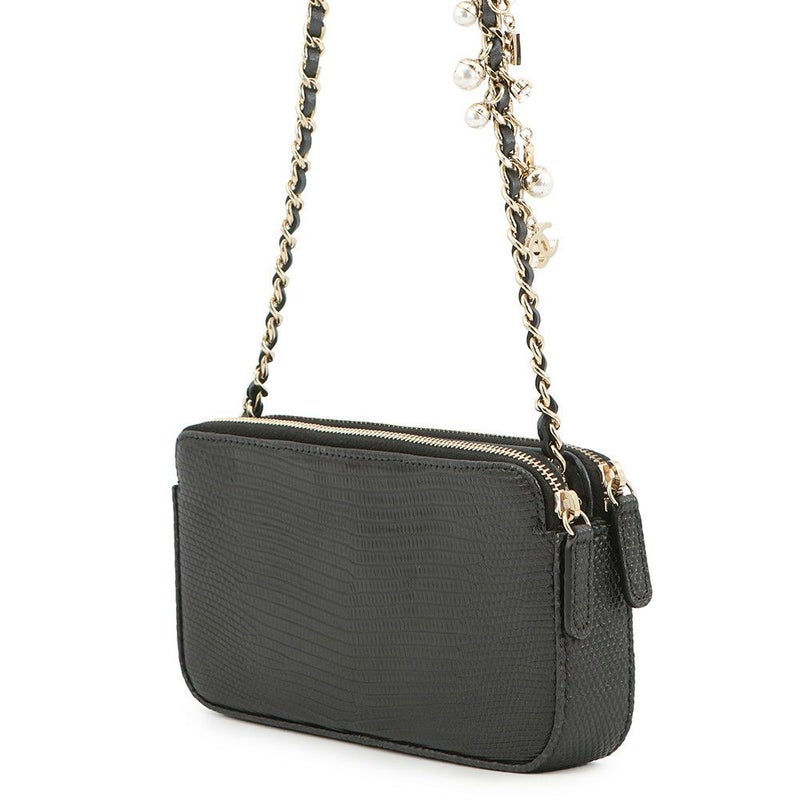 シャネル チェーンウォレット ココマーク リザード A82527 CHANEL ポシェット 財布 黒