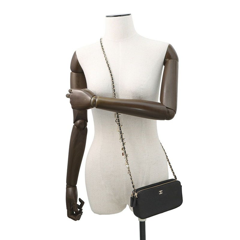 シャネル チェーンウォレット ココマーク リザード A82527 CHANEL ポシェット 財布 黒