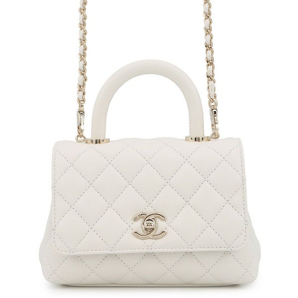 シャネル ハンドバッグ ココマーク マトラッセ ココハンドル ミニ キャビアスキン AS2215 CHANEL 2way 白