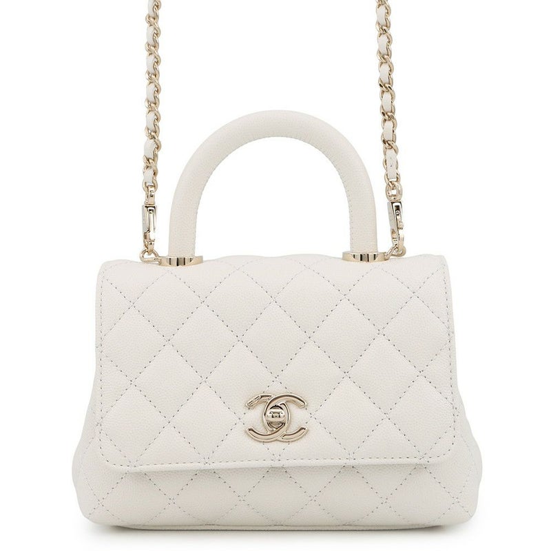 シャネル ハンドバッグ ココマーク マトラッセ ココハンドル ミニ キャビアスキン AS2215 CHANEL 2way 白