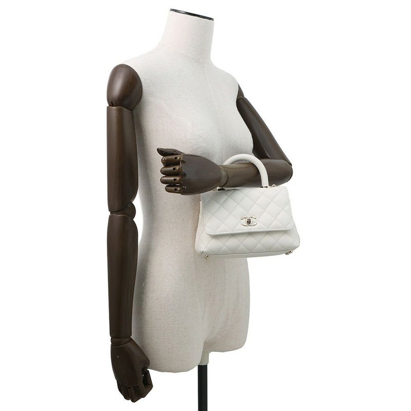 シャネル ハンドバッグ ココマーク マトラッセ ココハンドル ミニ キャビアスキン AS2215 CHANEL 2way 白