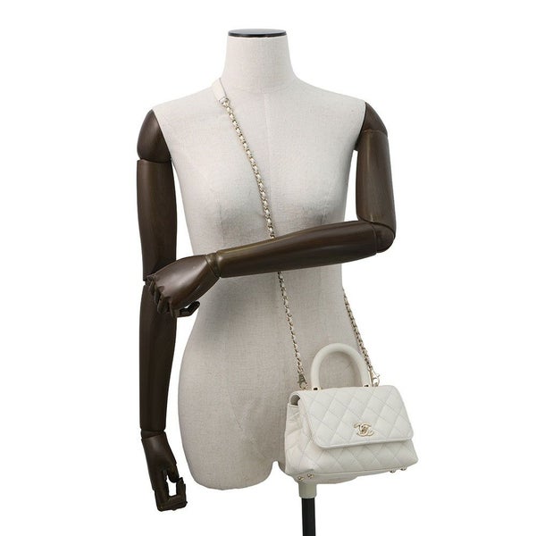 シャネル ハンドバッグ ココマーク マトラッセ ココハンドル ミニ キャビアスキン AS2215 CHANEL 2way 白